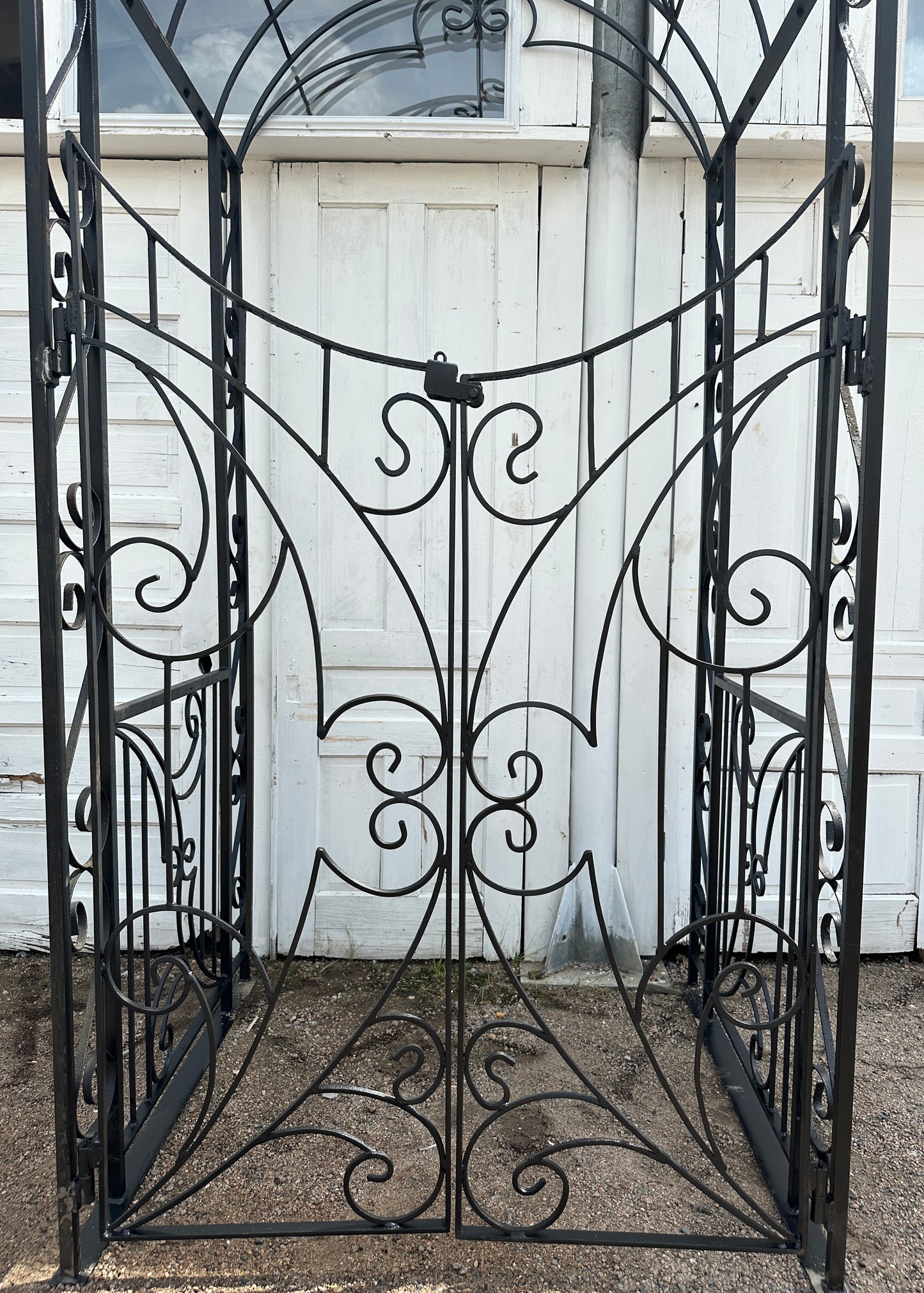 Custom-Built Wrought Iron Arbor w/ Crescent Top Entryway Gates GA20319