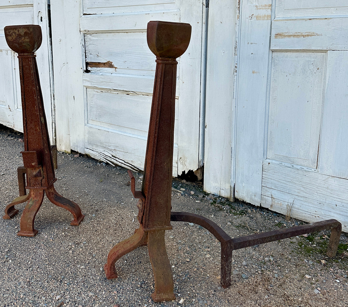 Large Antique Cast Iron Fireplace Andiron Pair GA20527