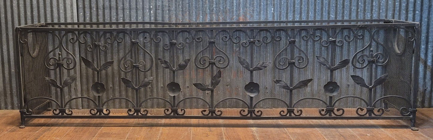 Vintage Ornate Wrought Iron Fireplace Fender 64" L x 16 1/2" T x 14" D GS00820