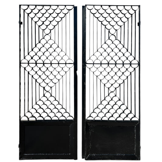 Restored & Powder-Coated Antique Art Deco Wrought Iron Gate Pair / Doors GA20818