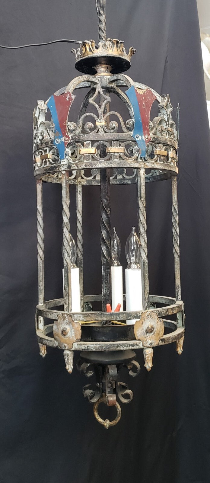 Restored Turn of the Century 3 Light Iron Ceiling Fixture 36" x 12" GS00388