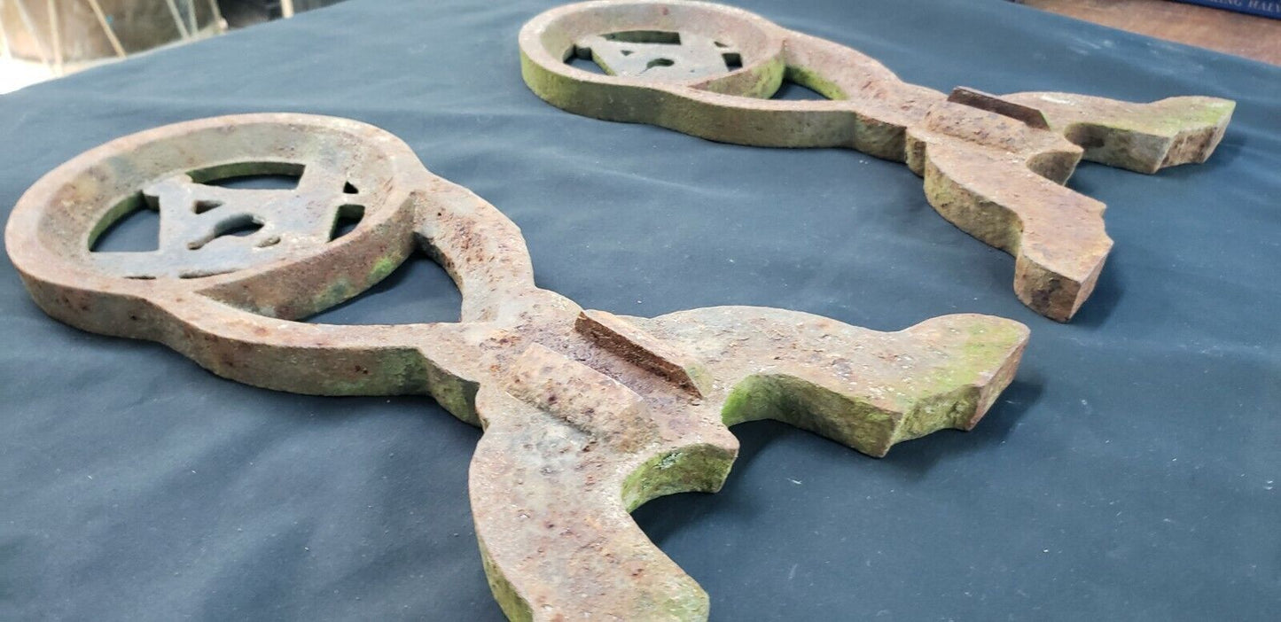 Pair of Masonic Freemasonry Cast Iron Andirons