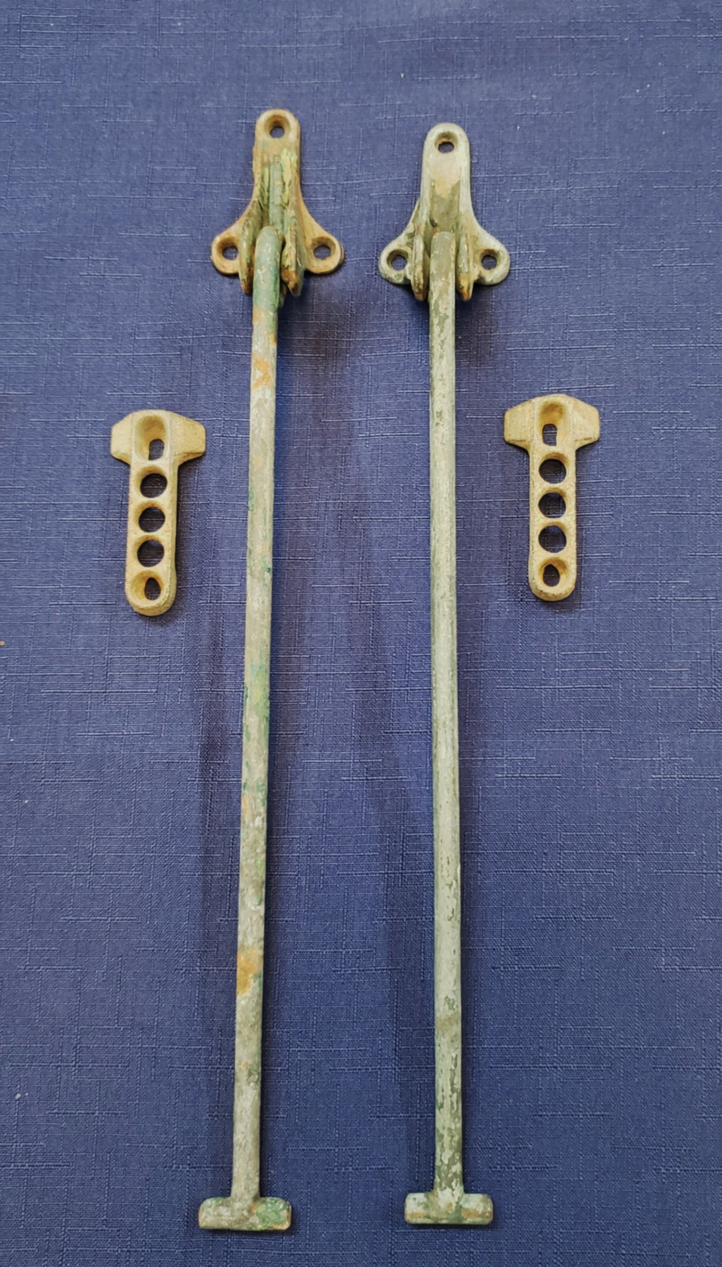Pair of Vintage Iron Shutter Dogs w/ Keepers 15" Long GS00627 - 6 Pairs Avail