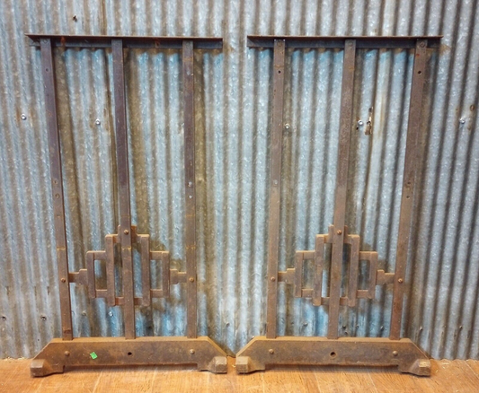 Pair of Art Deco Cast Iron Machine Legs with Casters 29 5/8" Tall x 18" Wide