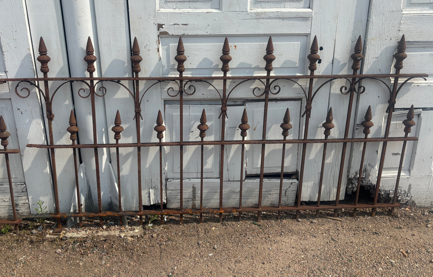 Ornate Antique Wrought Iron Fence Panels with Double Finials GA21213