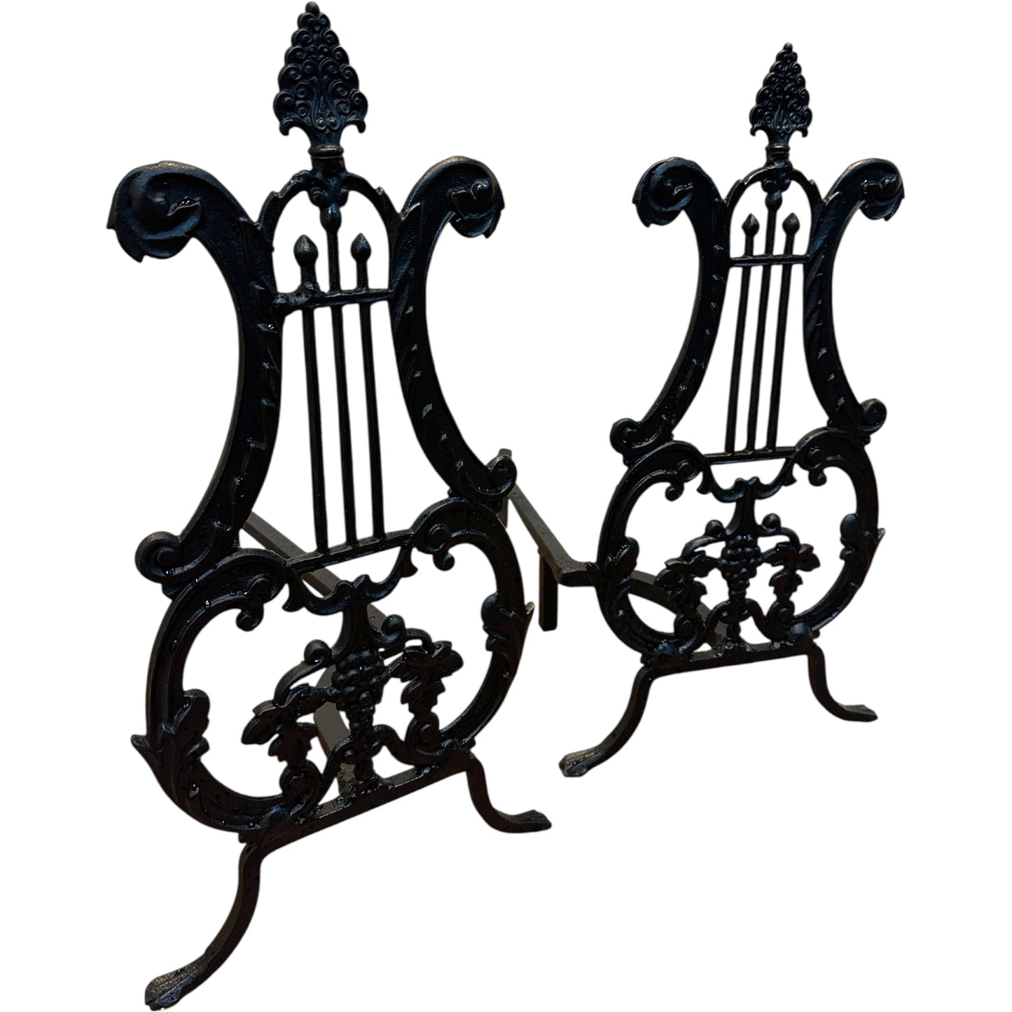 Pair of Restored Antique Cast Iron Fireplace Andirons GA20790