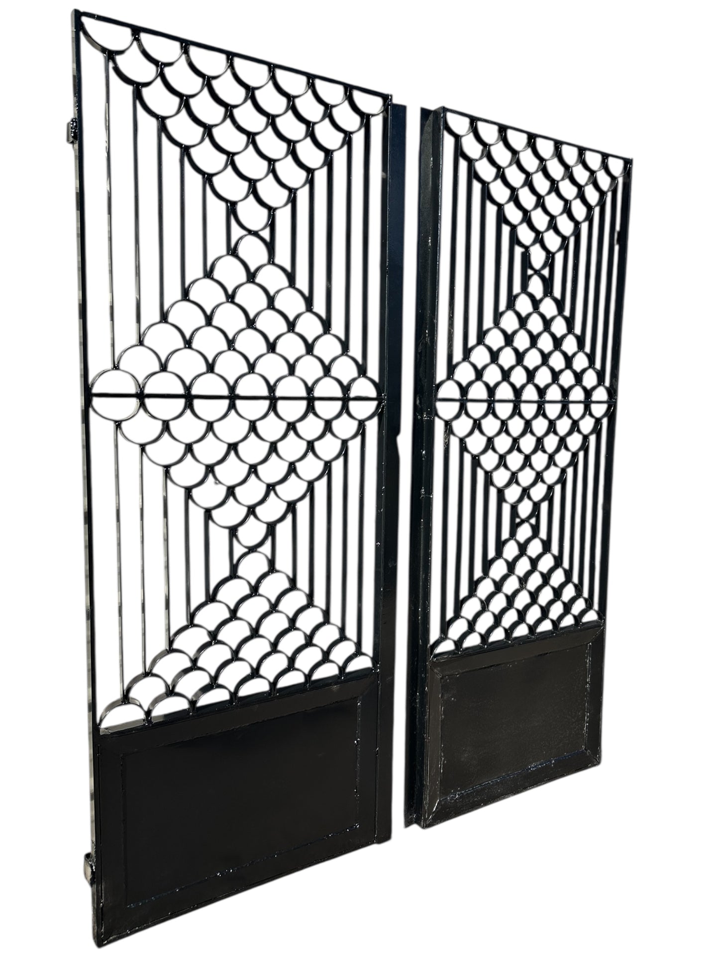 Restored & Powder-Coated Antique Art Deco Wrought Iron Gate Pair / Doors GA20818
