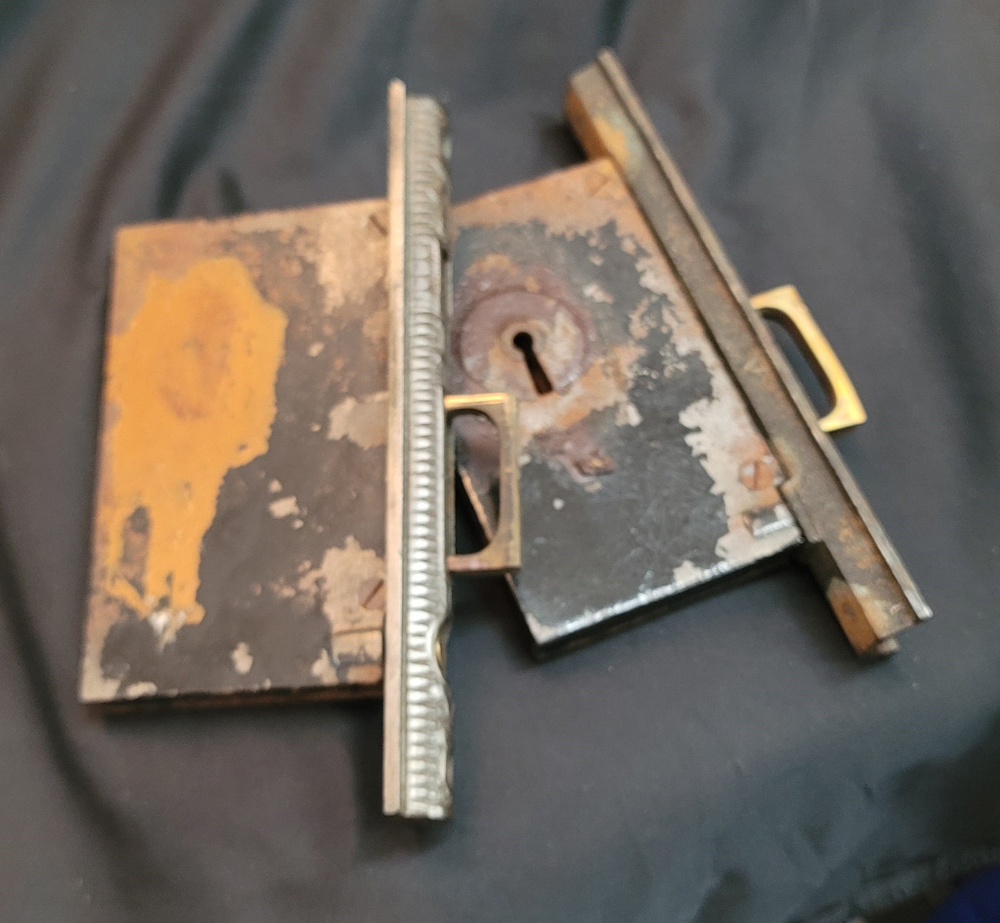 Restored Victorian Eastlake Pocket Door Lock Set 5" x 3 9/16" GS01044