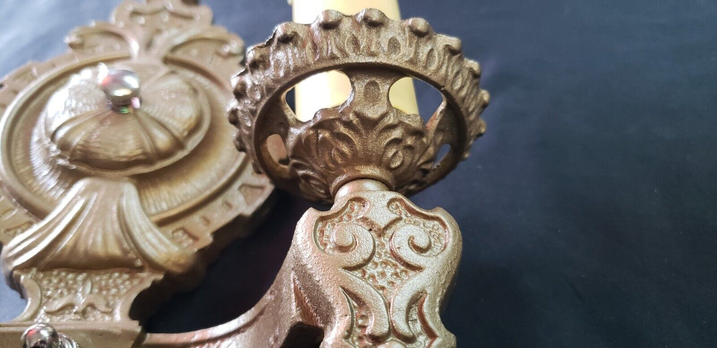 Restored Art Deco 3 Piece Cast Iron Sconce Set GA9489