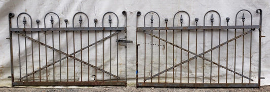 Pair of Hairpin Cross Hatch Wrought Iron Gates 115” x 37" (9’7” W x 37”H) GA9476