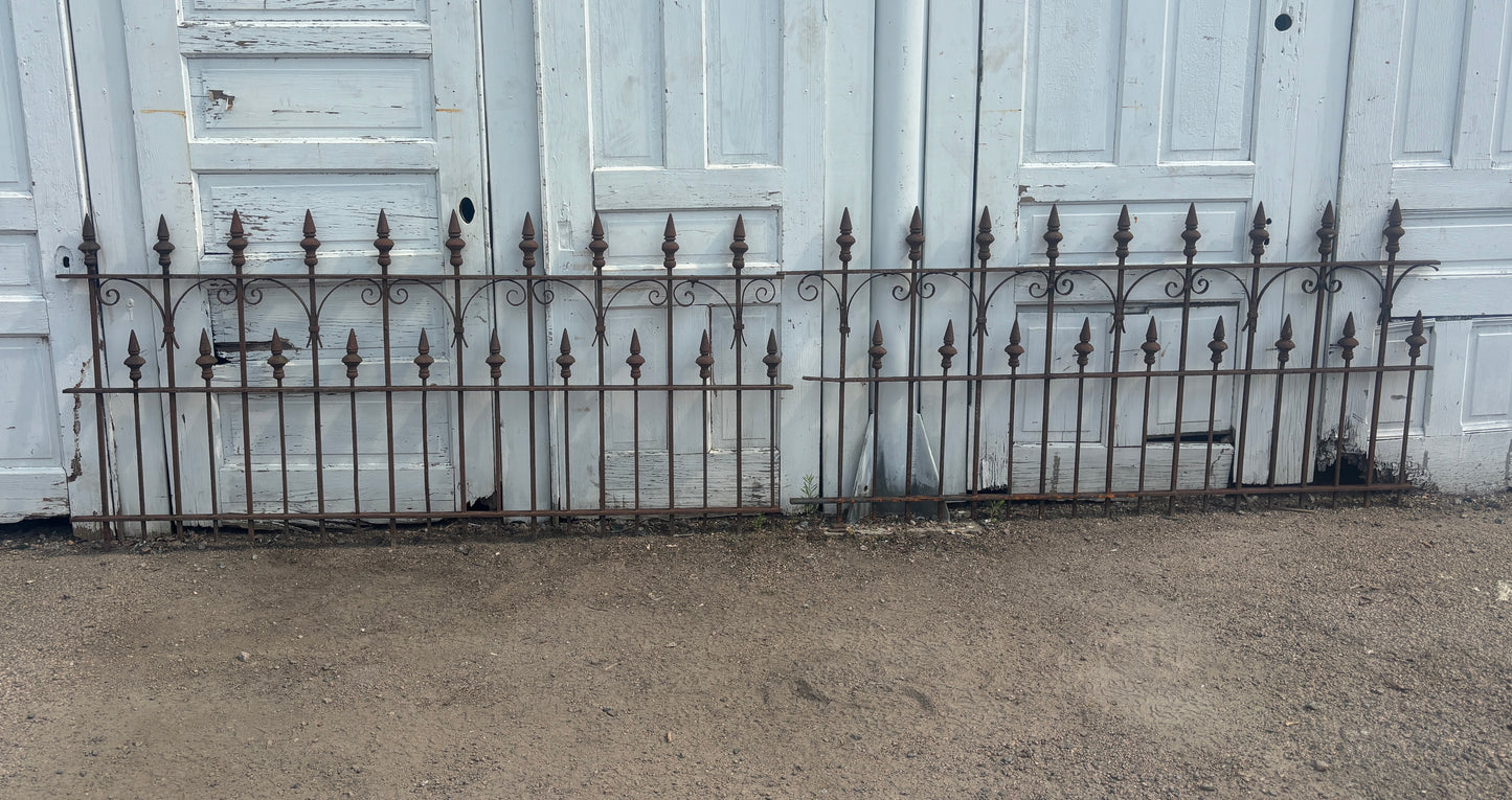 Ornate Antique Wrought Iron Fence Panels with Double Finials GA21213
