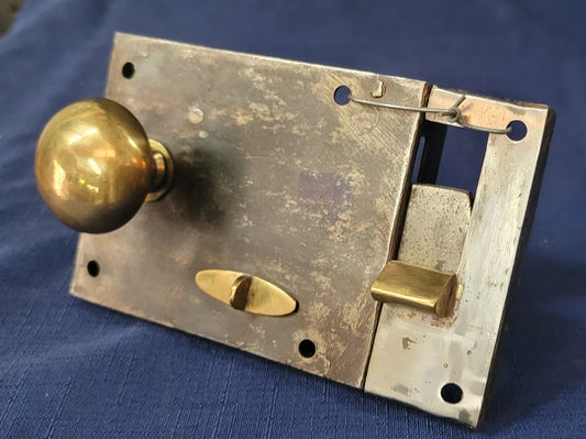 Right Side Iron & Brass Lever Rim Lock with Keeper 4 3/8" x 3 1/2" GA243