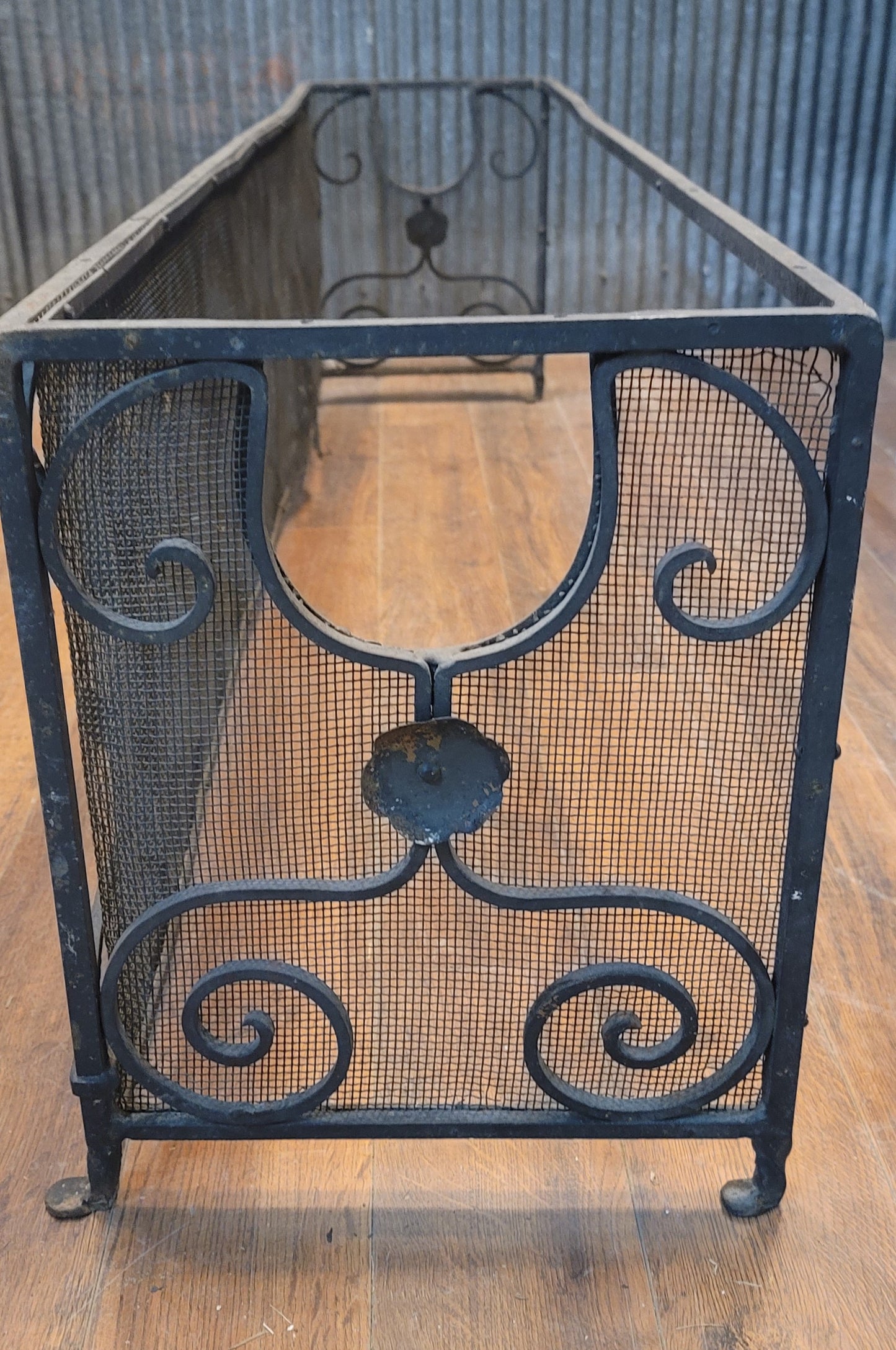 Vintage Ornate Wrought Iron Fireplace Fender 64" L x 16 1/2" T x 14" D GS00820