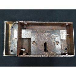 Early 1800's Carpenter Style Cast Iron and Brass Metal Rim Lock With Reproduction Key Set #GA249