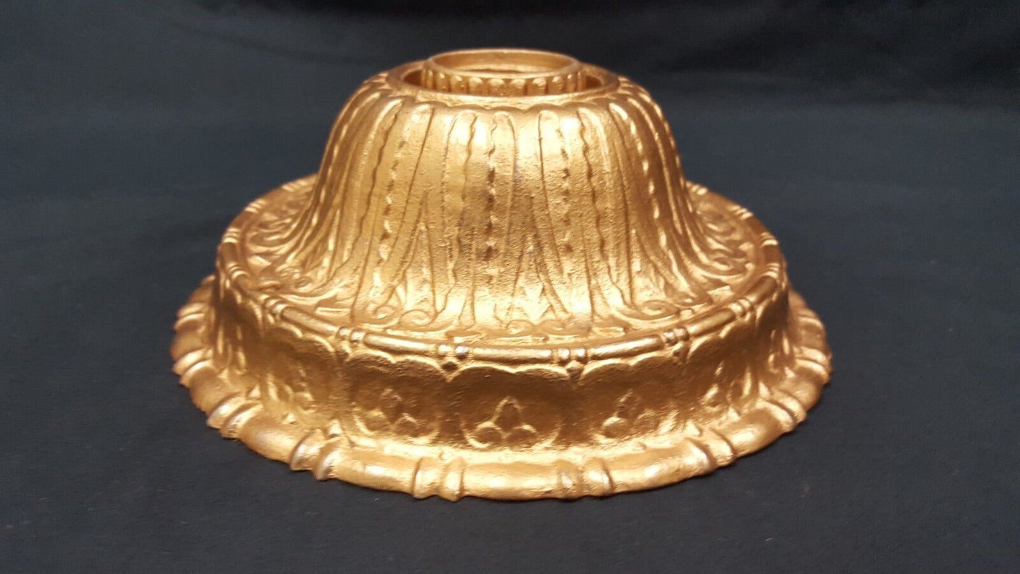 NOS Art Deco Gold Painted Cast Iron Flush Mount Ceiling Fixture