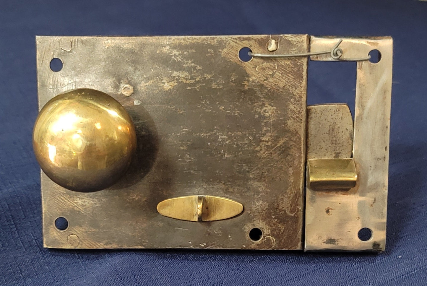 Right Side Iron & Brass Lever Rim Lock with Keeper 4 3/8" x 3 1/2" GA243