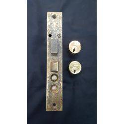 Pair of Large Solid Brass Art Nouveau Door Pull Plates With Mortise Lock and Deadbolts #GA1091