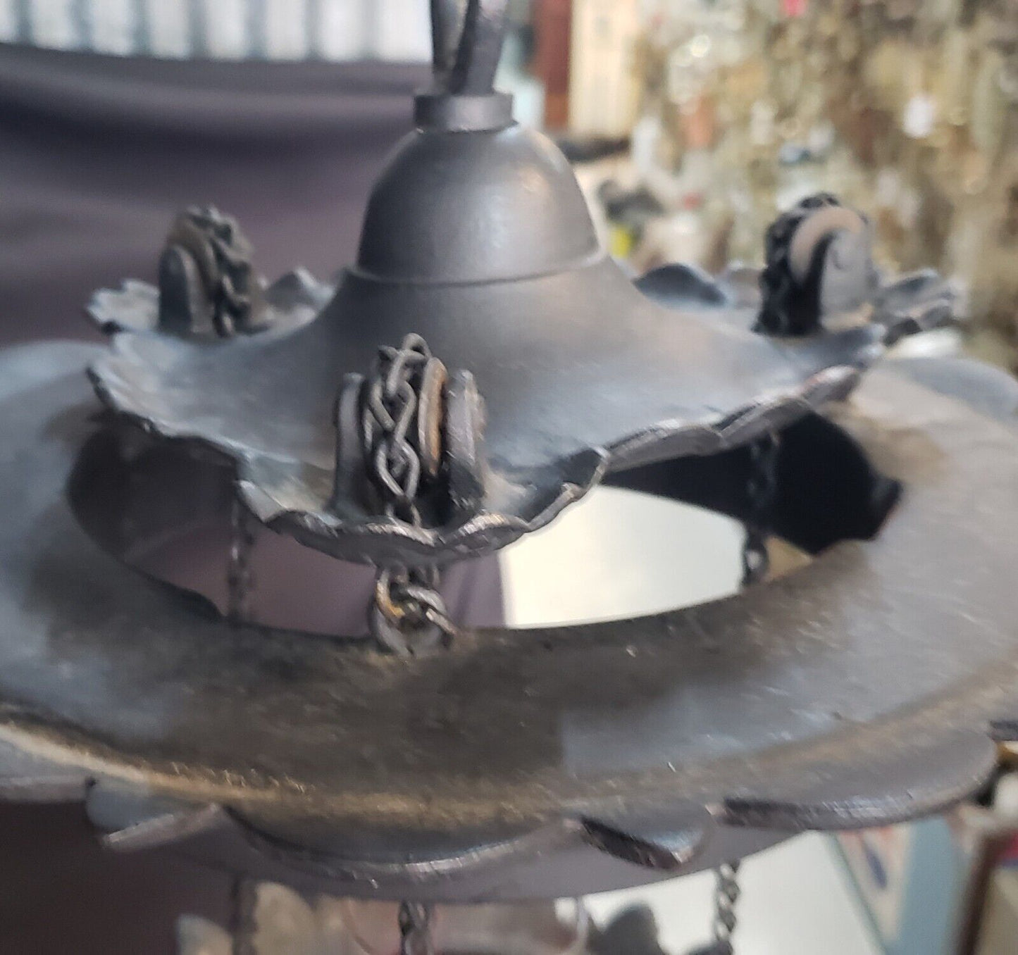 Victorian Hanging Oil Lamp with Cranberry Shade & Cast Iron Frame GS00178