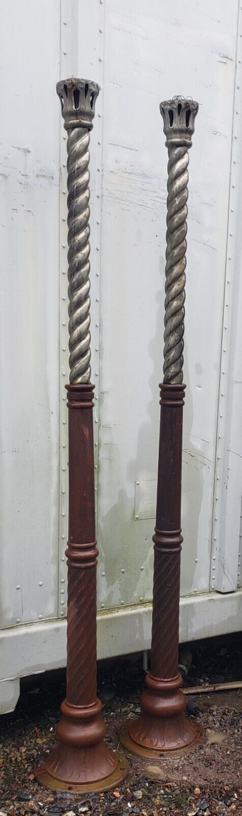 Pair of Ornate Art Deco Cast Iron & Metal Lamp Posts 78 1/2" x 12" GA9790