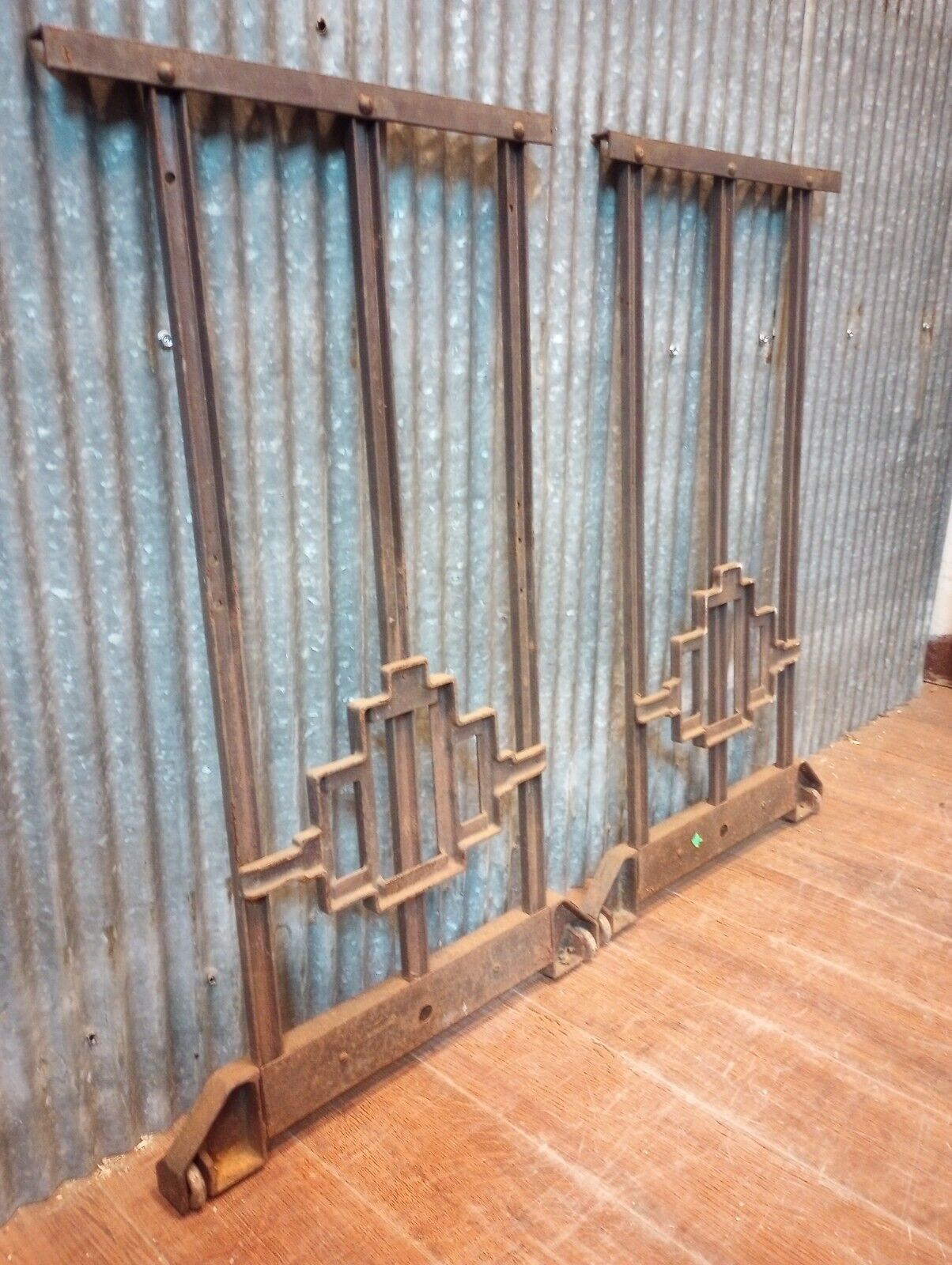 Pair of Art Deco Cast Iron Machine Legs with Casters 29 5/8" Tall x 18" Wide
