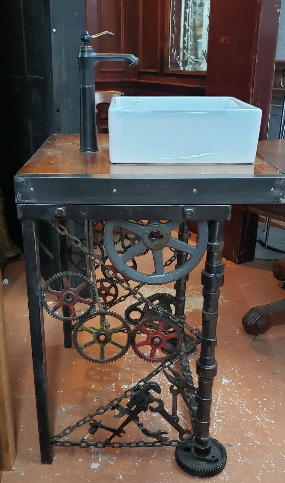 Custom Made Industrial Gear Piston Wrench Bathroom Vessel Sink & Faucet GS00087