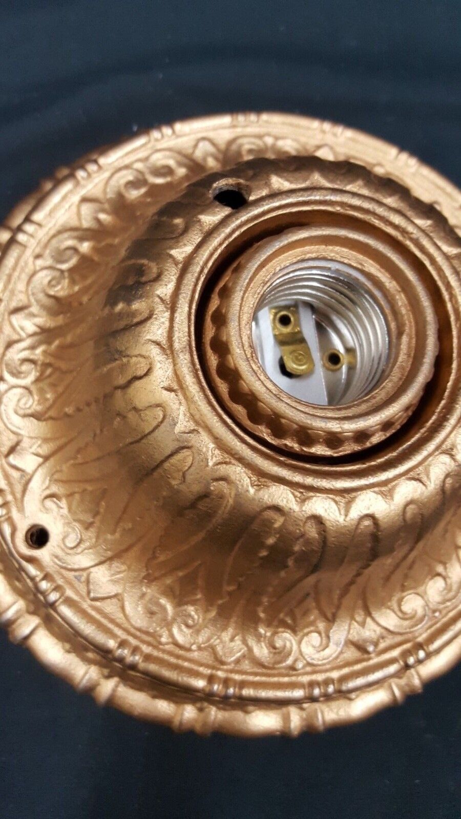 NOS Art Deco Gold Painted Cast Iron Flush Mount Ceiling Fixture