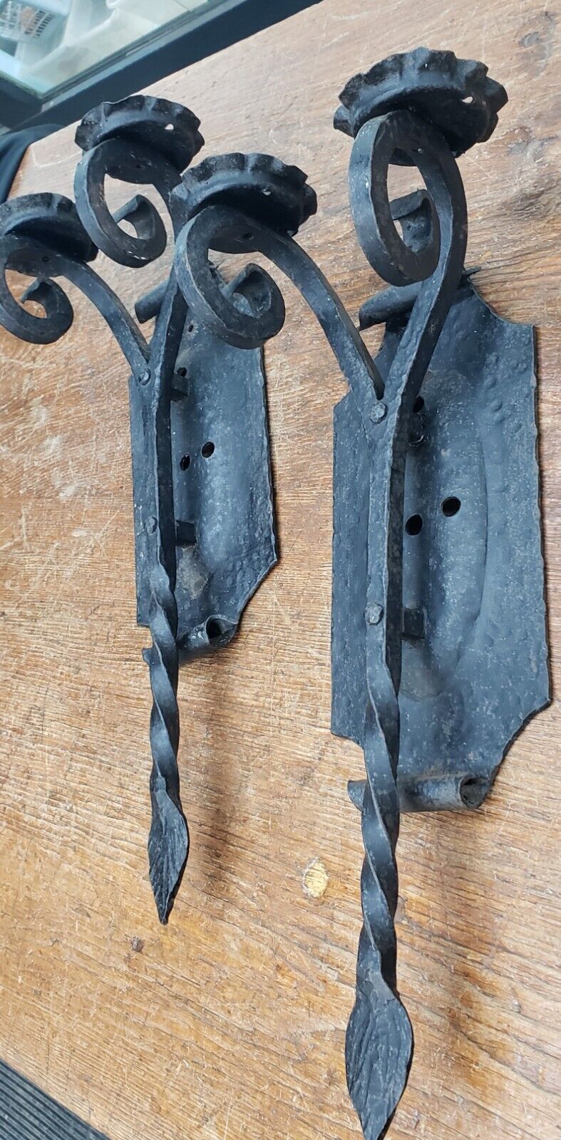 Pair of Unique Wrought Iron Double Candle Wall Sconces 19" Tall x 8" Wide GA9823
