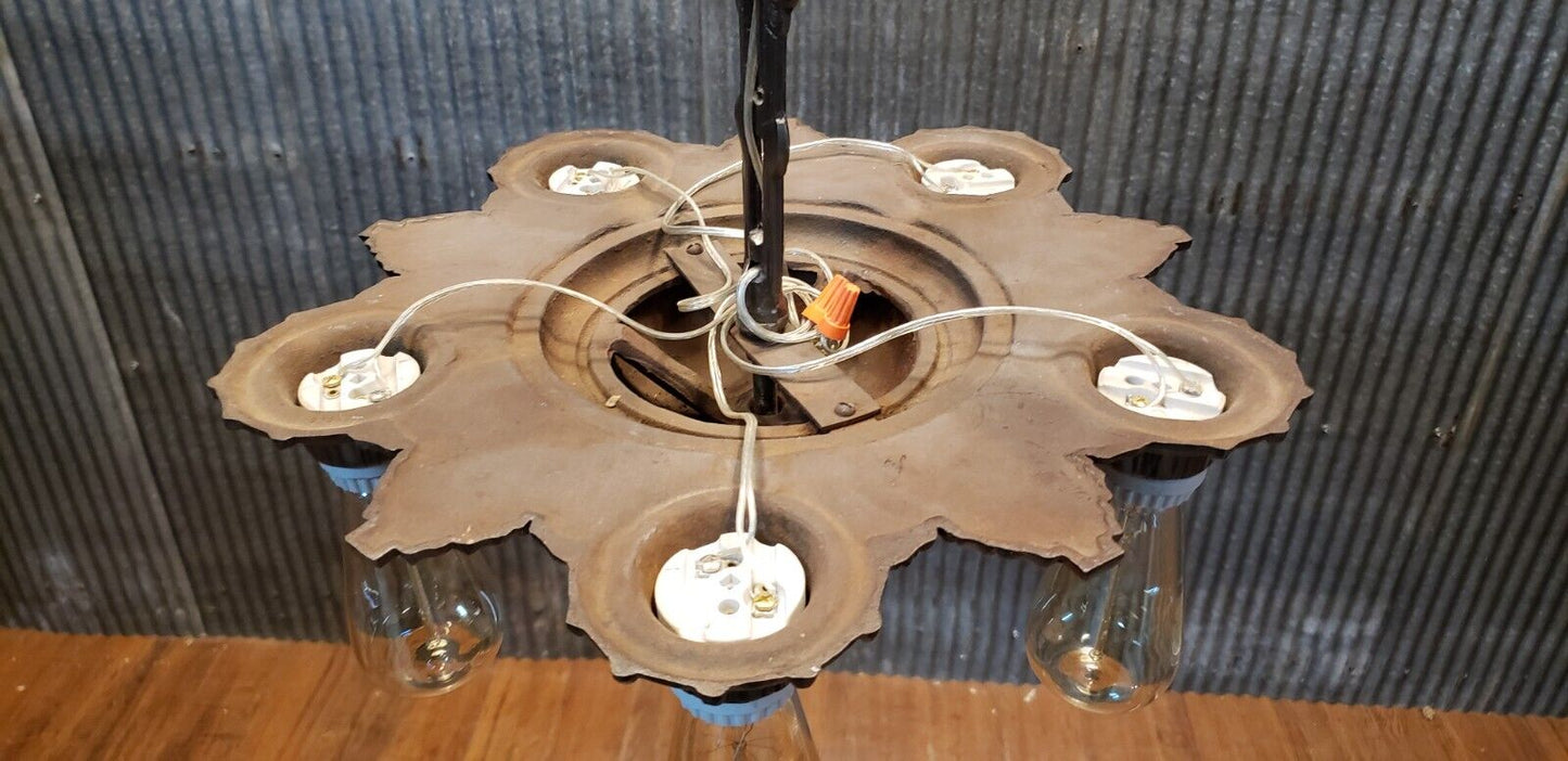 Completely Restored Art Deco 5 Light Cast Iron Black & Silver Chandelier #GA510