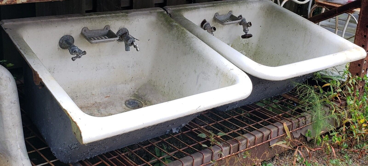 Pair of Cast Iron Farmhouse Sinks with Curved Rims 27" x 27" x 16" GA9507