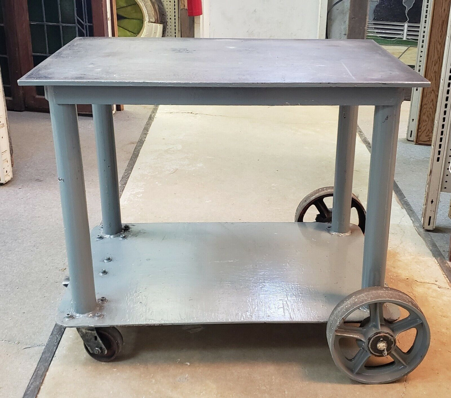 Heavy Duty 2 Shelf Steel Industrial Cart With Stop Break - Local Pick Up Only