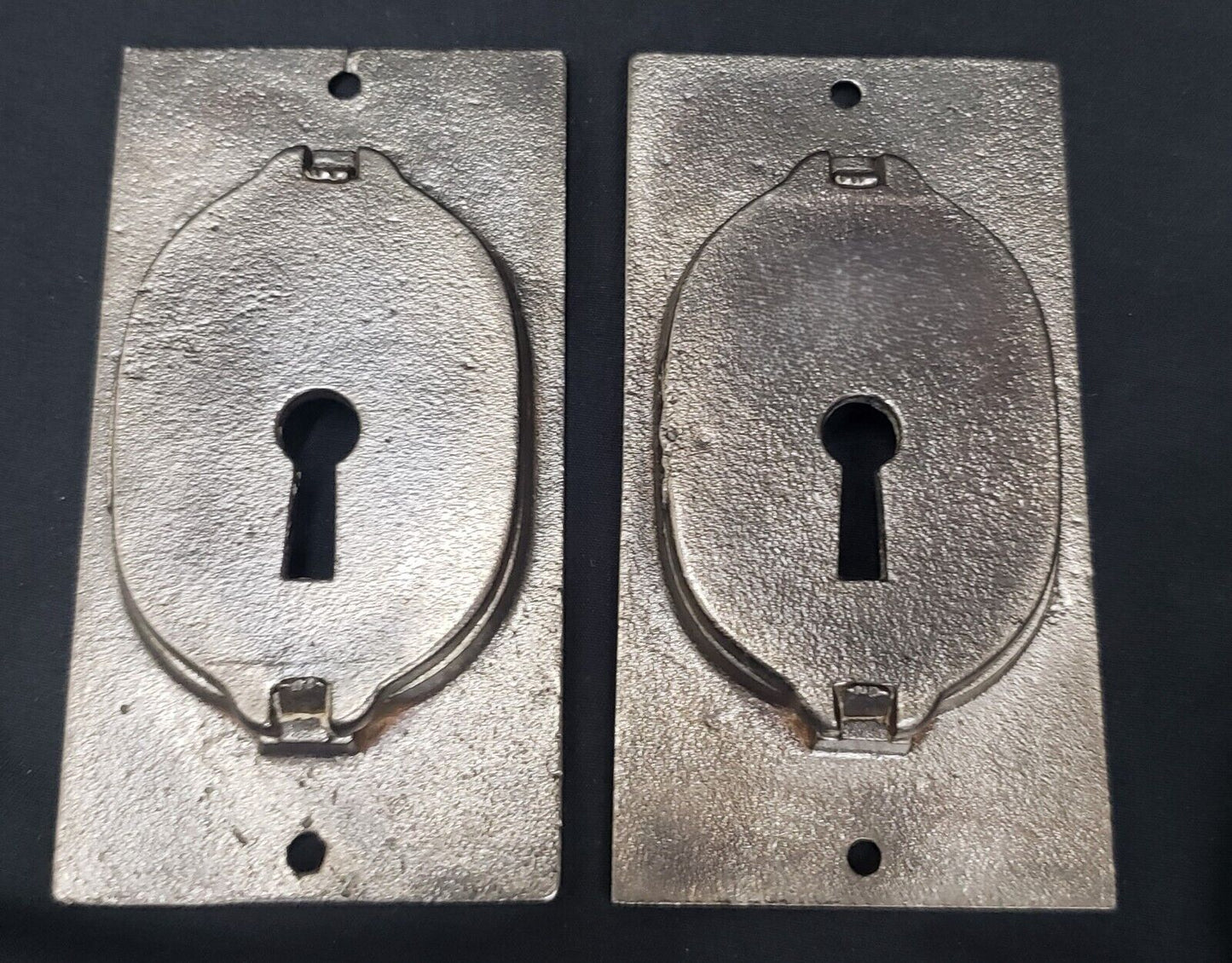 Restored Eastlake Cast Iron Pocket Door Key Hole Plates 4" x 2 1/8" GS00265