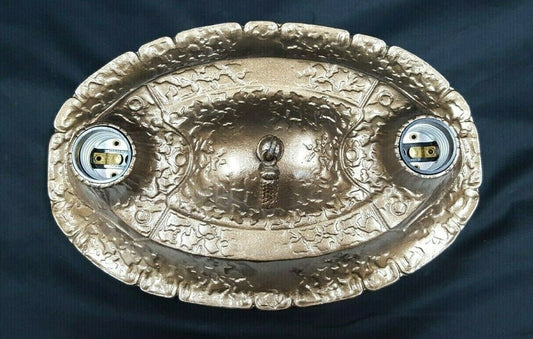 Art Deco Cast Iron Restored Oval Flush Mount Two Light Ceiling Light Fixture