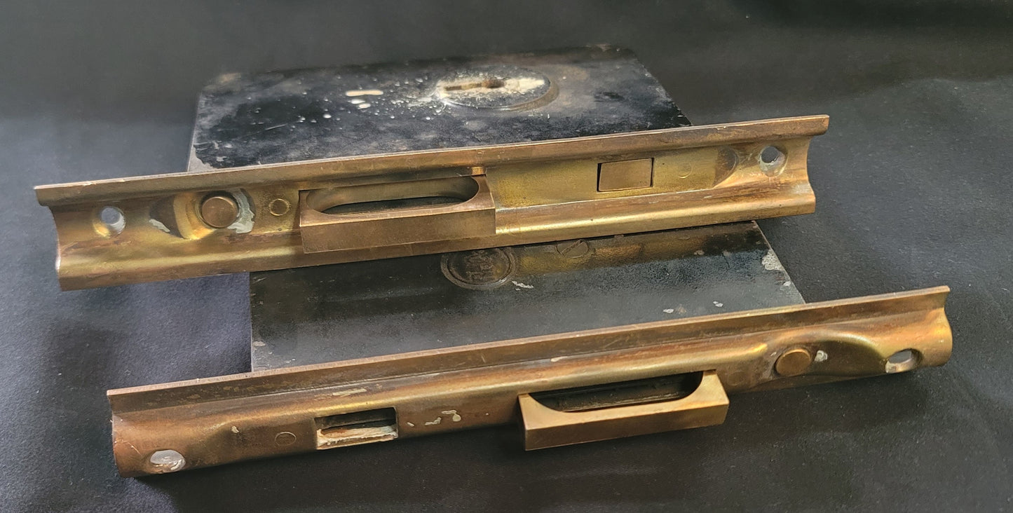 Vintage Brass Pocket Door Lock Set FP 7 3/4" x 5 5/16" x 3 1/2" GS01039