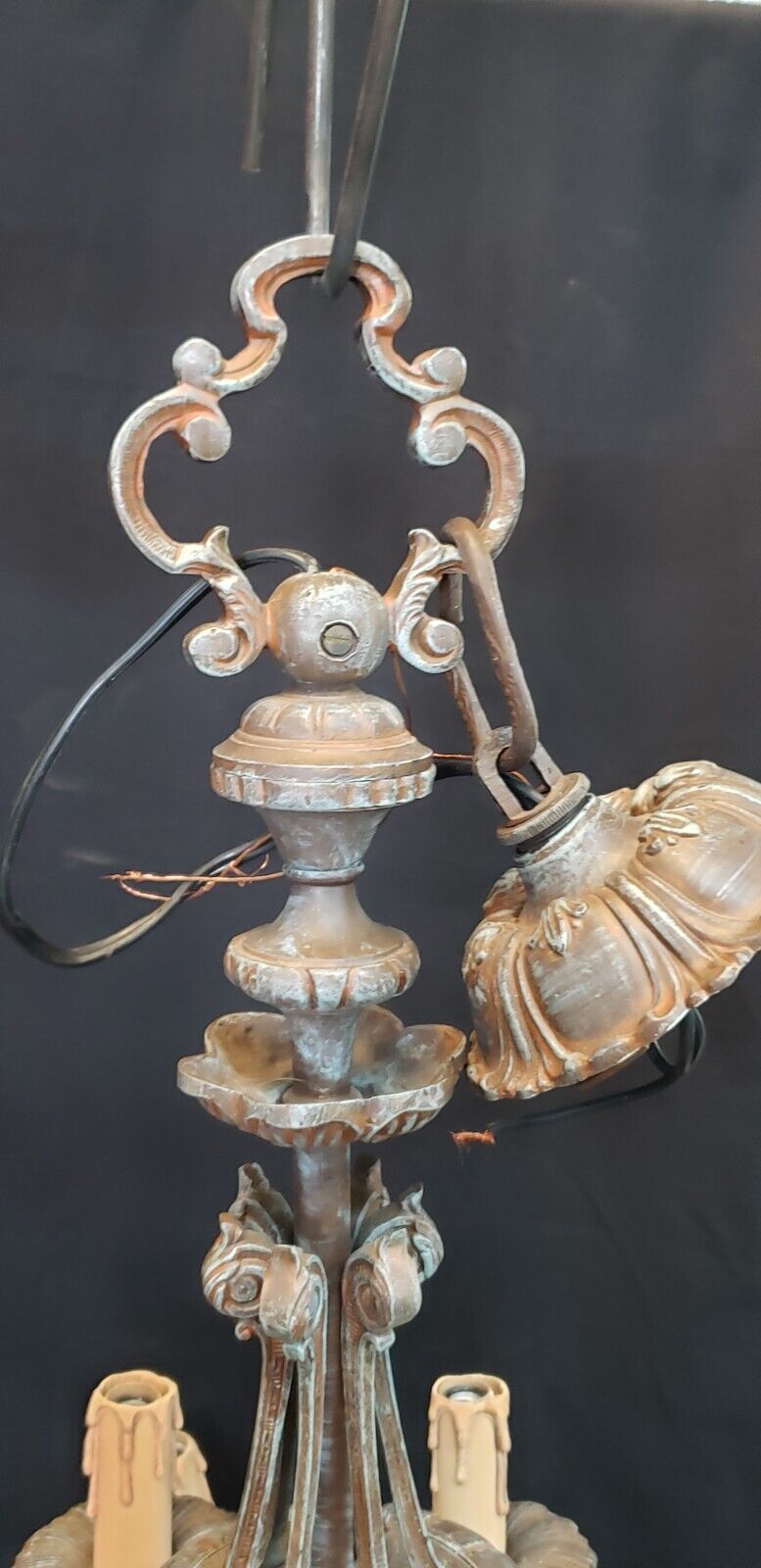 Ornate Gothic Cast Iron Two Tier 12 Light Chandelier & Matching Ceiling Cap