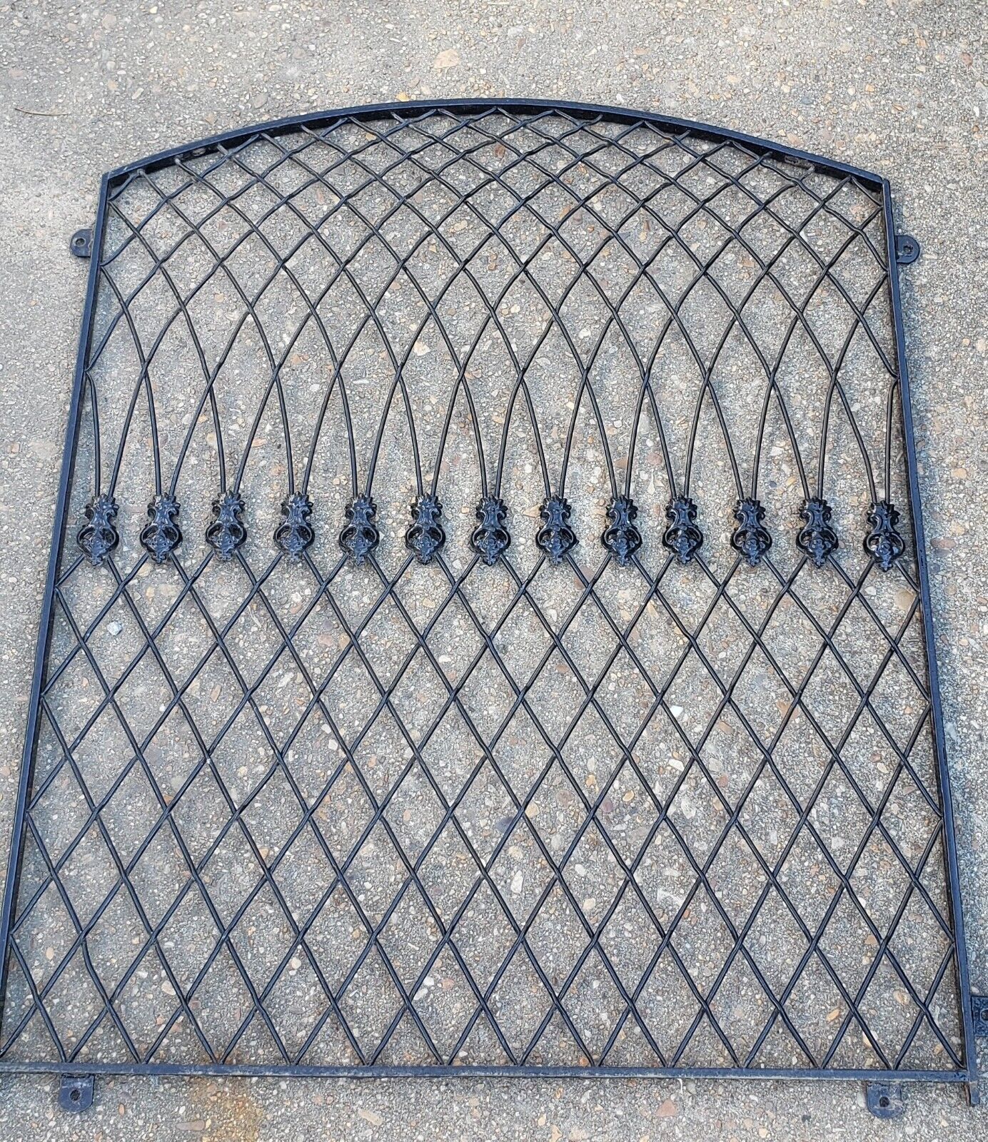 Restored Ornate Arched Top Wrought Iron Gate Panel 37" Wide x 45" Tall GA9869