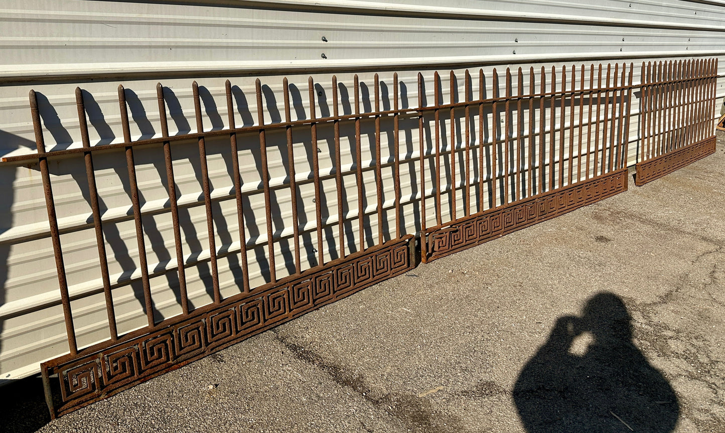 20 Feet of Antique Wrought Iron Fencing w/ Greek Key Design GA20788