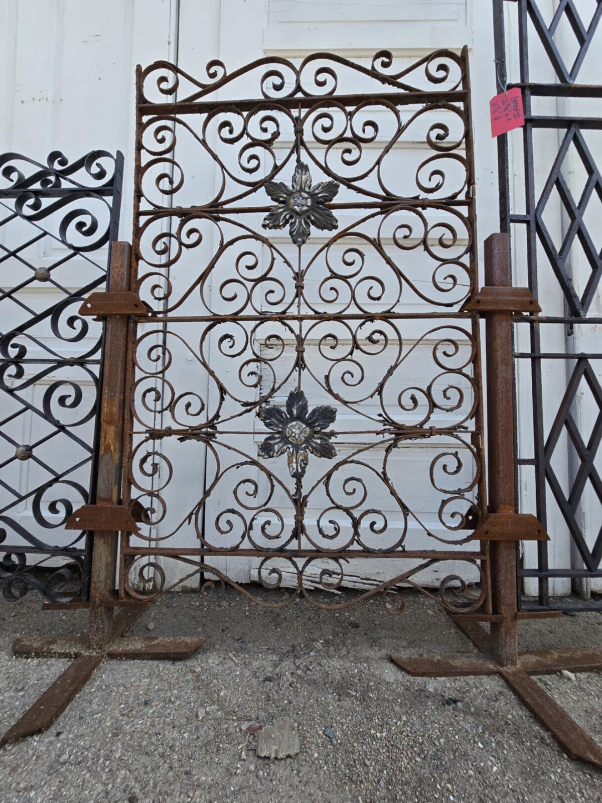Antique Iron Gate w/ Scrollwork and Floral Medallions GAM0456