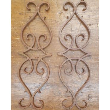 Pair of Cast Iron Scroll & Geometric Design Fence Panel Sections #GA496