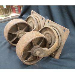 Pair of Very Large Industrial Iron Casters #GA4280