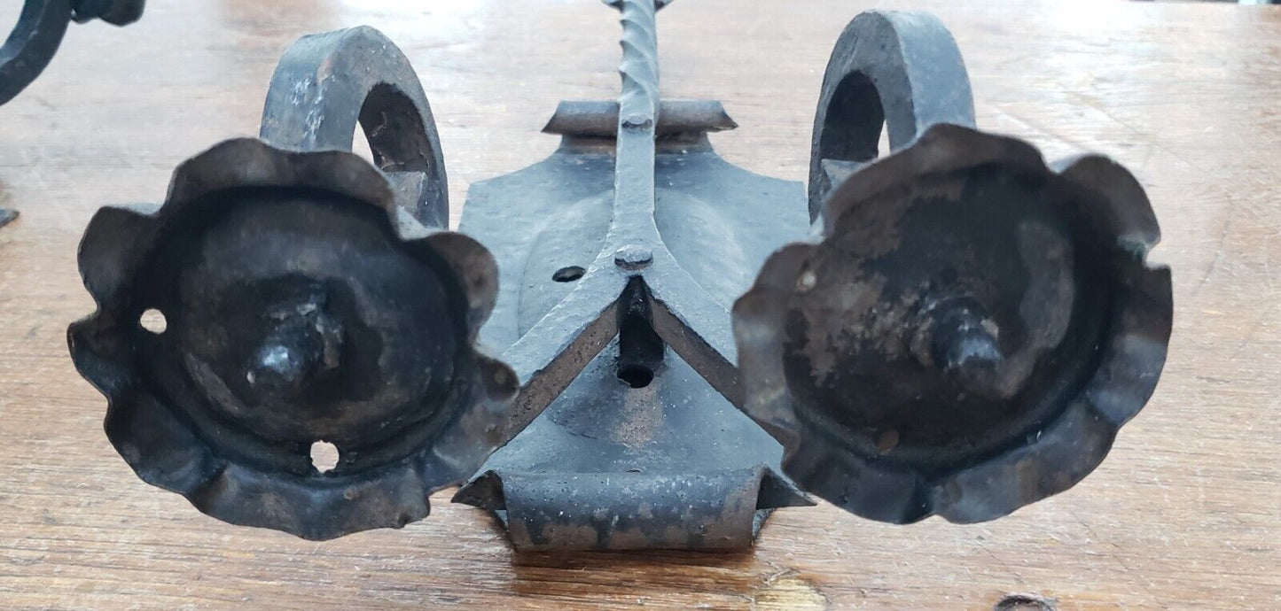 Pair of Unique Wrought Iron Double Candle Wall Sconces 19" Tall x 8" Wide GA9823