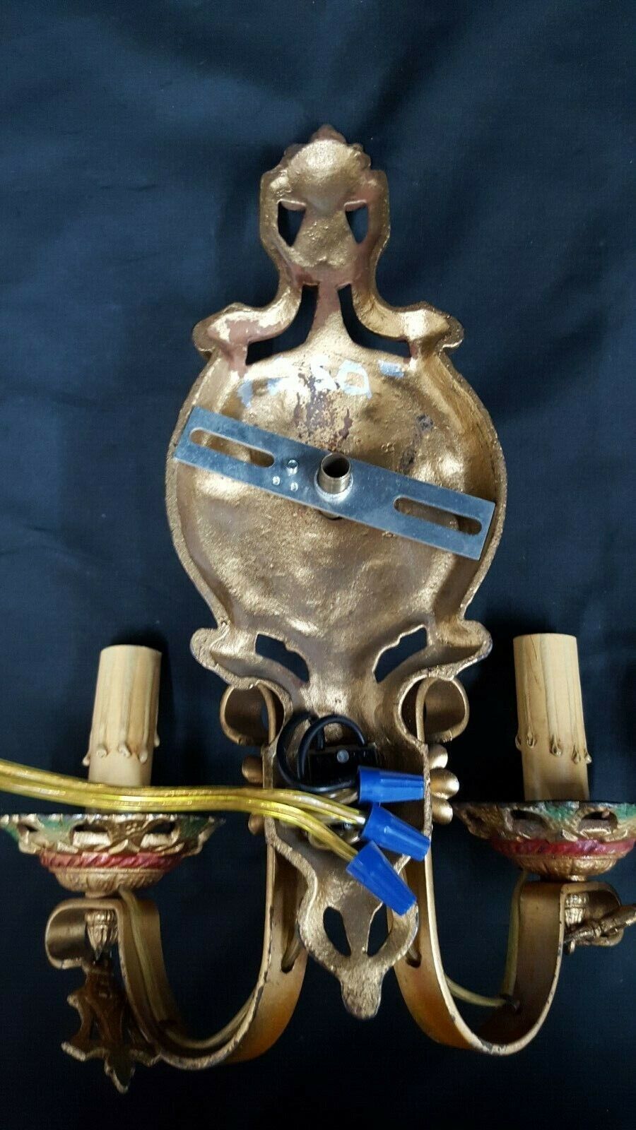 Pair of Ornate Multi Colored Art Deco Cast Iron & Wrought Iron Wall Sconces