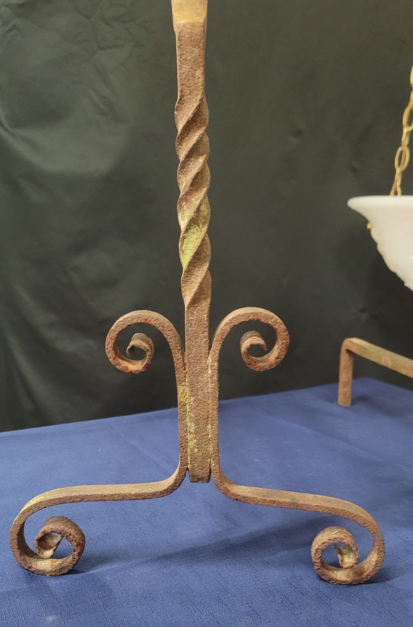 Vintage Pair of Art Deco Wrought Iron Andirons 20" T x 10" W GS00842