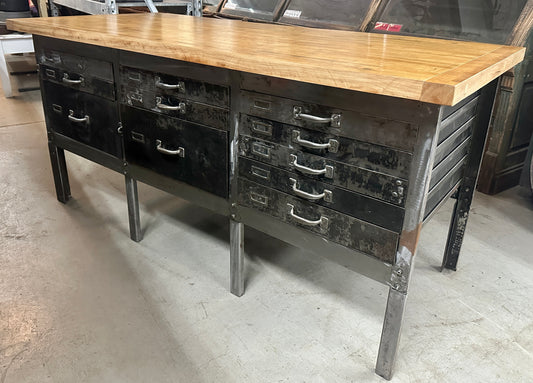 Industrial Salvaged Butcher Block & Steel Work Table GA20813