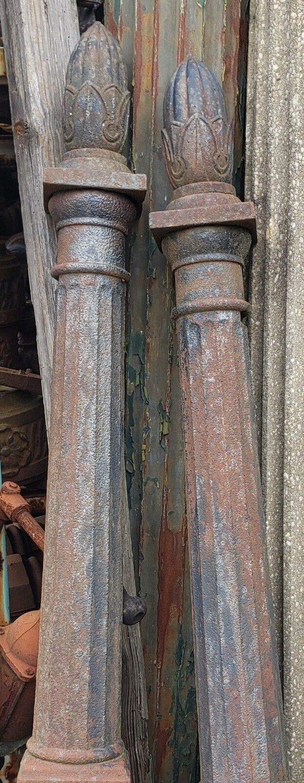 Pair of Cast Iron Fluted Pineapple Top Newel Posts on Granite Anchors GA9348