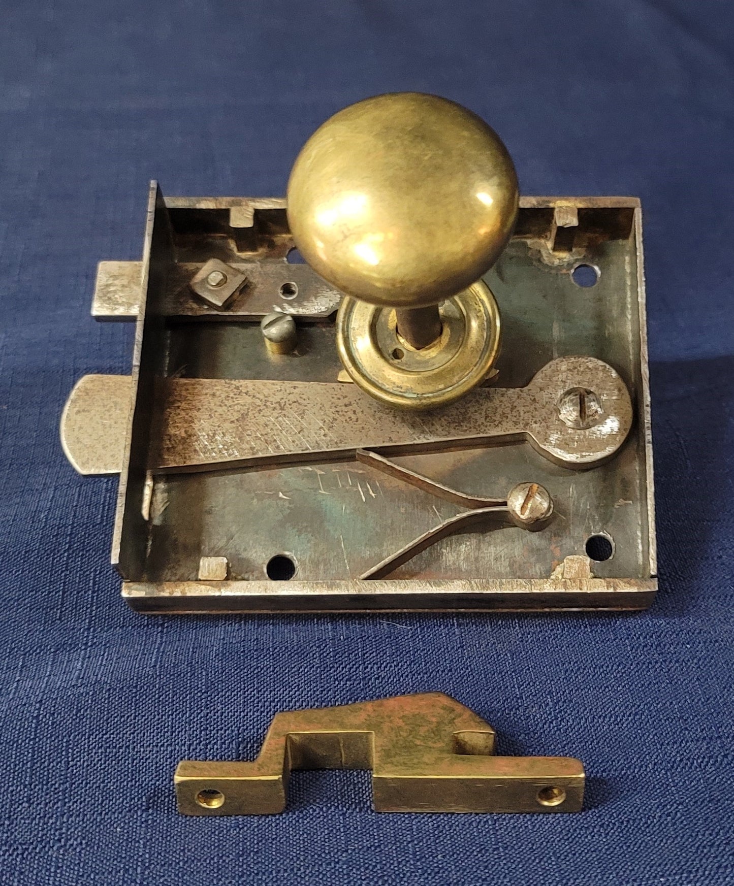 Right Side Iron & Brass Lever Rim Lock with Keeper 4 1/8" x 3 5/8" GA242