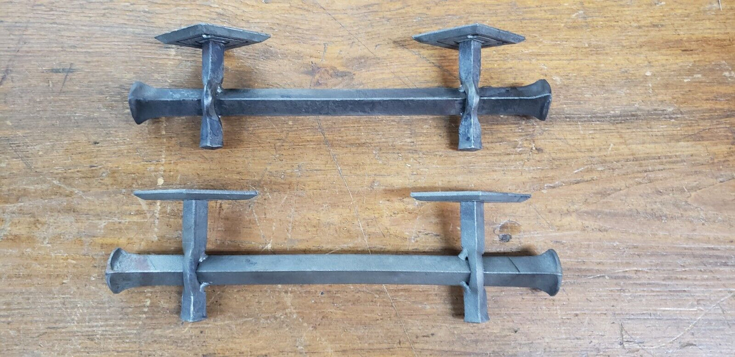 Pair of Hand Forged Steel Door Pulls with Diamond Shaped Back Plates GA9853