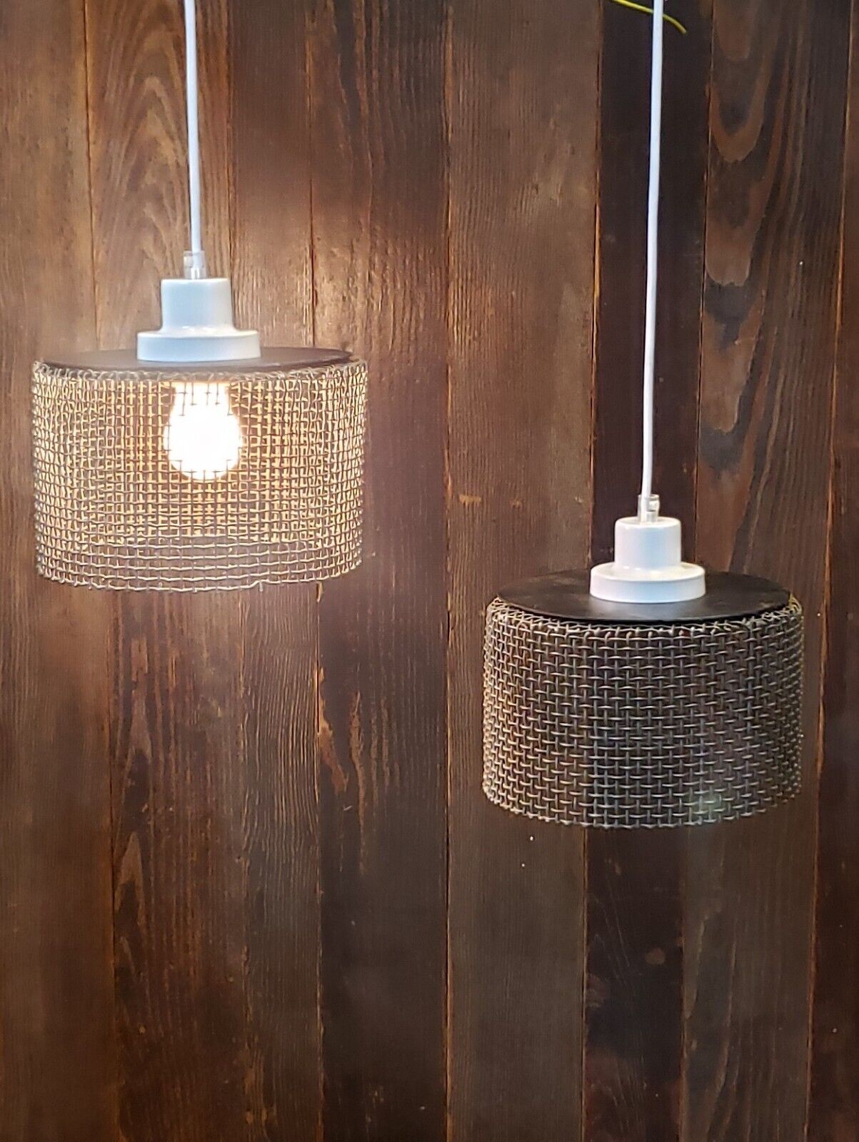 Repurposed Woven Steel Industrial Pendant Lights with Ceiling Caps