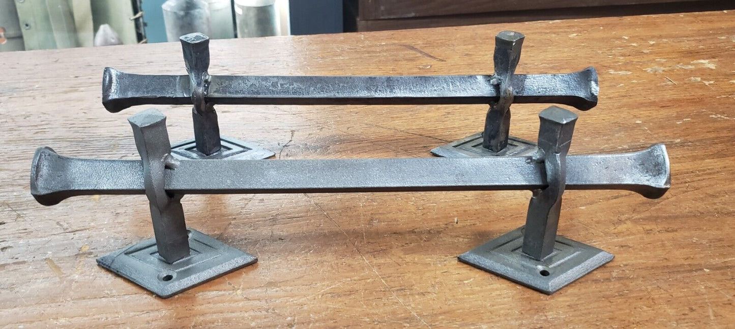 Pair of Hand Forged Steel Door Pulls with Diamond Shaped Back Plates GA9853