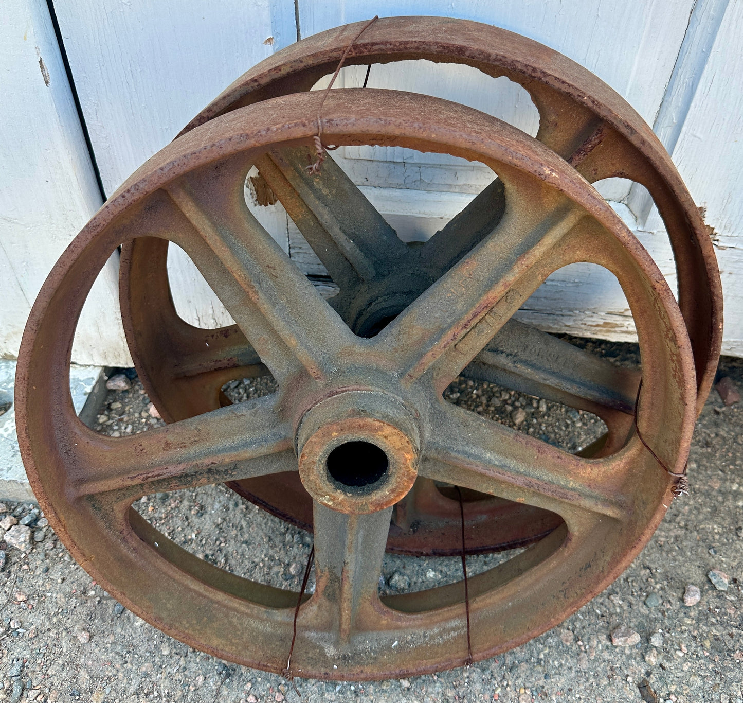 Pair of Industrial Cast Iron Cart Wheels GA20935