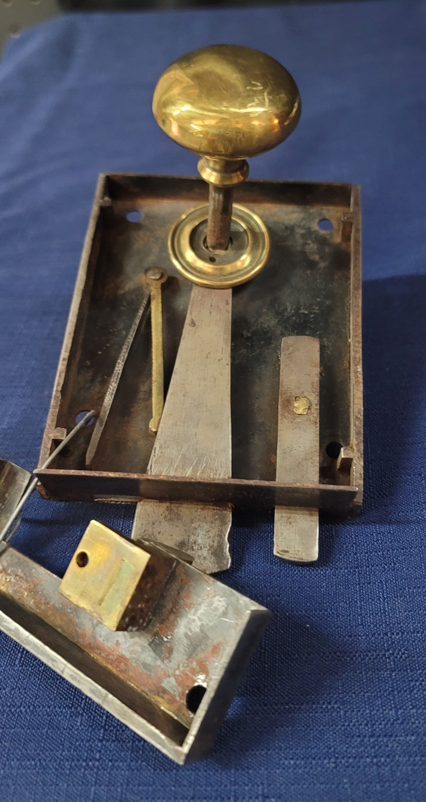 Right Side Iron & Brass Lever Rim Lock with Keeper 4 3/8" x 3 1/2" GA243